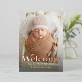 Retro Willkommensankündigung der Rose Gold Foto Folieneinladung (Stehend vorne)