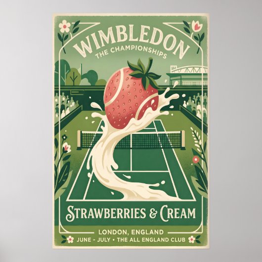Retro-Wimbledon-Plakat, Tennisplatz und Poster (Vorne)