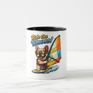Retro-Windsurfen Frenchie Reitet auf den Wellen Tasse