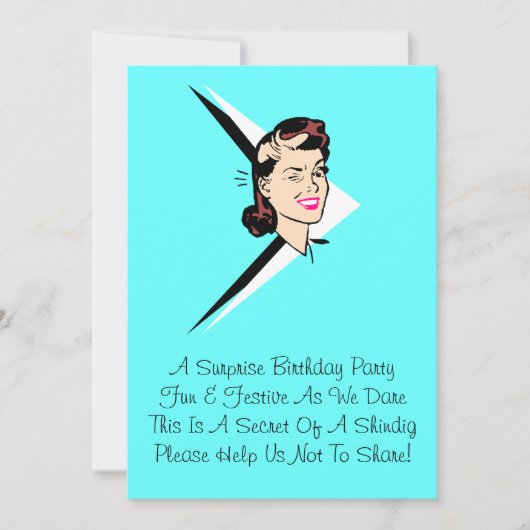 Retro Wink Überraschung Türkis mit Rhyme Einladung (Vorderseite)