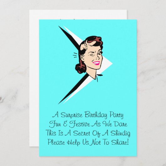 Retro Wink Überraschung Türkis mit Rhyme Einladung (Vorne/Hinten)