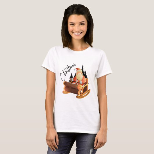 Retro Winking Santa Claus Sleigh Artistic T-Shirt (Vorne ganz)