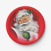 Retro Winking Santa überprüft seine Liste Pappteller (Vorderseite)