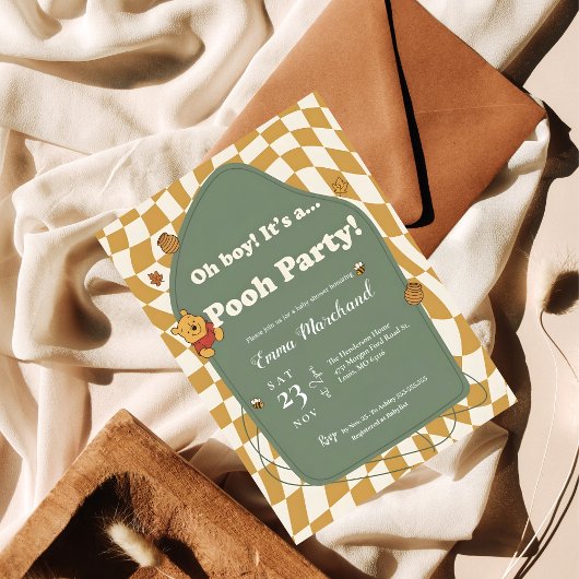 Retro Winnie Puuh "Hurra! Es ist ne Pooh-Party!" Einladung