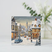 Retro Winter Cityscape Feiertagskarte (Stehend Vorderseite)