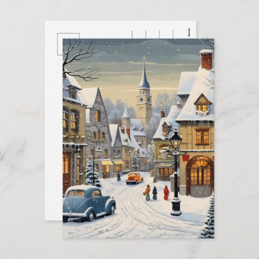 Retro Winter Cityscape Feiertagspostkarte (Vorne/Hinten)
