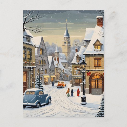 Retro Winter Cityscape Feiertagspostkarte (Vorderseite)