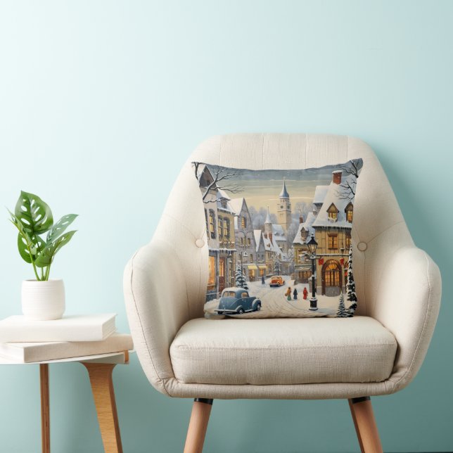 Retro Winter Cityscape Kissen (Stuhl )