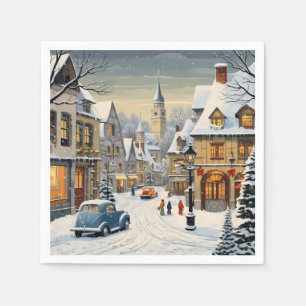 Retro Winter Cityscape Serviette