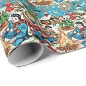 Retro Winter Comic Geschenkpapier (Rolleneckpunkt)
