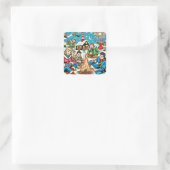 Retro Winter Comic Quadratischer Aufkleber (Tasche)