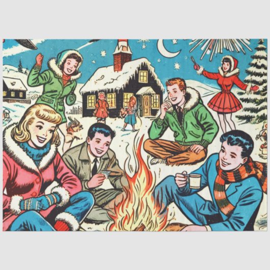 Retro Winter Comic Seidenpapier (Vorderseite)