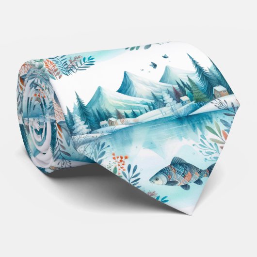 Retro Winter Fishing Muster Krawatte (Gerollt)