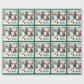 Retro-Winter-Kinder beim Schlittenfahren, Neujahrs Geschenkpapier (Flach)