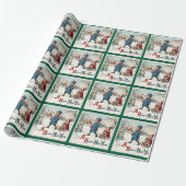 Retro-Winter-Kinder beim Schlittenfahren, Neujahrs Geschenkpapier (Ungerollt)