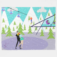 Retro Winter-Ski-Erholungsort-Fleece-Decke