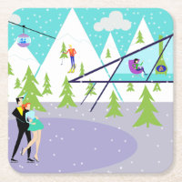 Retro Winter-Ski-Erholungsort-Papier-Untersetzer