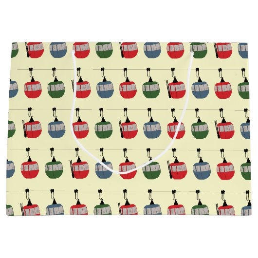 Retro Winter Ski Gondelbahn Skifahrer Creme Große Geschenktüte (Vorderseite)