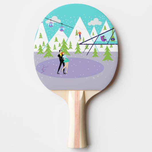 Retro Winter Ski Resort Ping Pong Paddle Tischtennis Schläger (Vorderseite)