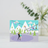 Retro Winter Ski Resort Postkarte (Stehend Vorderseite)