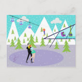 Retro Winter Ski Resort Postkarte (Vorderseite)