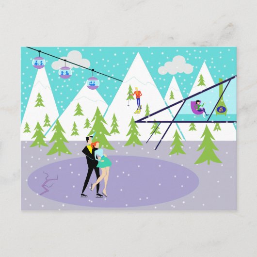 Retro Winter Ski Resort Postkarte (Vorderseite)