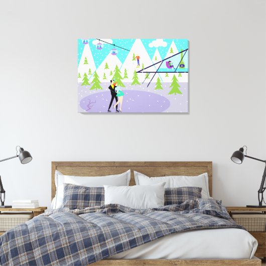 Retro Winter Ski Resort Stretched Canvas Print Leinwanddruck (Insitu (Schlafzimmer))