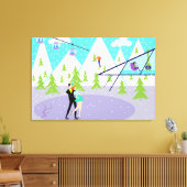 Retro Winter Ski Resort Stretched Canvas Print Leinwanddruck (Insitu (Wohnzimmer))