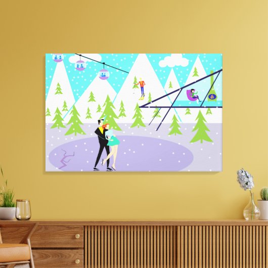 Retro Winter Ski Resort Stretched Canvas Print Leinwanddruck (Insitu (Wohnzimmer))