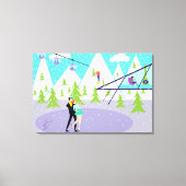 Retro Winter Ski Resort Stretched Canvas Print Leinwanddruck (Vorderseite)