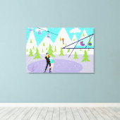 Retro Winter Ski Resort Stretched Canvas Print Leinwanddruck (Insitu (Holzboden))