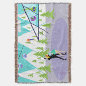 Retro Winter Ski Resort Throw Blanket Decke (Vorderseite Vertikal)