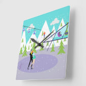 Retro Winter Ski Resort Wall Clock Quadratische Wanduhr (Winkel)