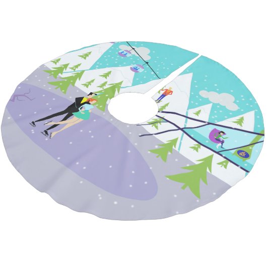 Retro Winter-Skiort-Weihnachtsbaum-Rock Polyester Weihnachtsbaumdecke (Schrägansicht)