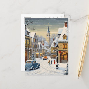 Retro-Winter-Stadtansicht Feiertagspostkarte
