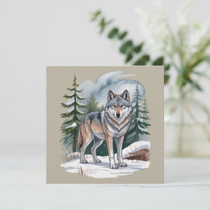 Retro-Winter-Wolf-Aquarell 90er-Wildnis Natur Einladung