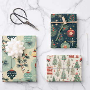 Retro Winter Wonderland Weihnachtsbaumgeschenk Geschenkpapier Set