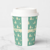 Retro Winterbaume auf Türkis mit Textband Pappbecher (Links)