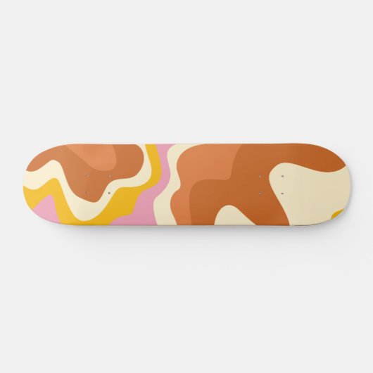 Retro Wirbel Geometric Boho 70er Peach & Brown Skateboard (Horizontal)