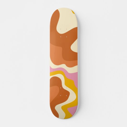 Retro Wirbel Geometric Boho 70er Peach & Brown Skateboard (Vorne)