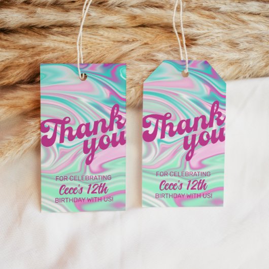 Retro Wirbel Pinks & Grüntöne Vielen Dank Geschenkanhänger