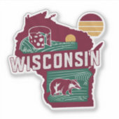 Retro Wisconsin Staat Car Sticker (Vorderseite)
