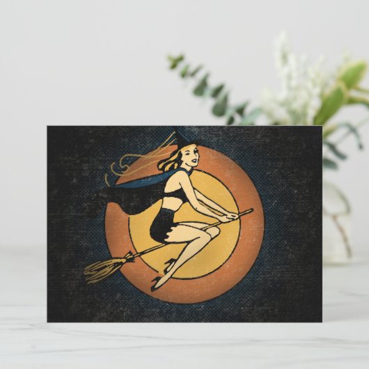 Retro Witch Halloween Einladungen (Stehend Vorderseite)