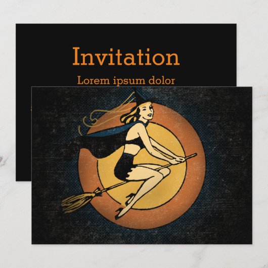 Retro Witch Halloween Einladungen (Vorne/Hinten)