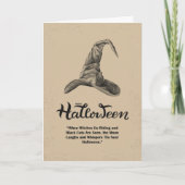 Retro Witch Hat Black Cat Moon Happy Halloween Dankeskarte (Vorderseite)