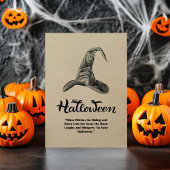 Retro Witch Hat Black Cat Moon Happy Halloween Dankeskarte