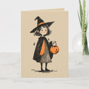 Retro Witch Illustration Spooky Niedlich Halloween Karte