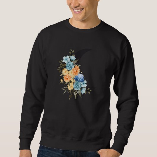 Retro with moon and flowers and blue roses sweatshirt (Vorderseite)