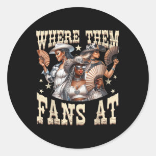 Retro, wo sie im Melanin-Cowgirls-Land fächern Runder Aufkleber