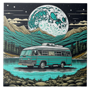 Retro Wohnmobil Teal im Gebirge Fliese